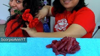 ASMR Eating Vegan Wholesome Organic Delishfish gummy candy and back scratching