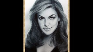 Speed drawing portrait Eva Mendes in technique dry brush. Portrait painting by Yakov Dedyk