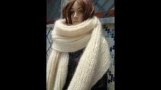 Longhair mohair scarf hand knittings ,fuzzy, Ivory, Man, Women