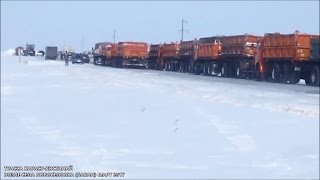 Затор на дороге Карасу-Костанай возле села Новоселовка (Бакан, март 2017, Карасуский район)