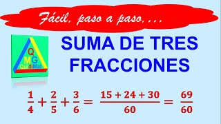 Suma de tres fracciones con diferente denominador  Fácil 2
