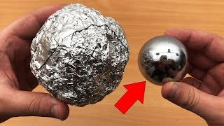 КАК СДЕЛАТЬ ИДЕАЛЬНЫЙ МЕТАЛЛИЧЕСКИЙ ШАР ИЗ АЛЮМИНИЕВОЙ ФОЛЬГИ! a perfect sphere of aluminum foil