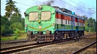 Tri coloured OHE car crossing with a purple EMU train || INDIAN RAILWAYS