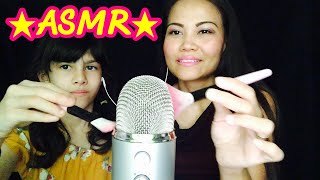 ASMR Brushing The Microphone by Mommy and Daughter / RELAXINg ASMR SOUNDS of BRUSHING