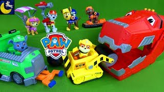 Paw Patrol Toys Stolen by Dinosaur Dinotrux Ty Rux Lifeguard Pups Rocky Dump Truck Rubble Marshall!