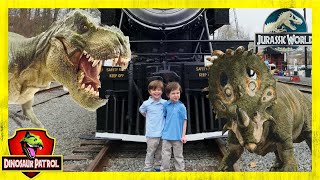Dinosaur Adventure Showdown. Train Ride & Egg Hunts with Giant Dinosaurs - Chase and Cole Adventures