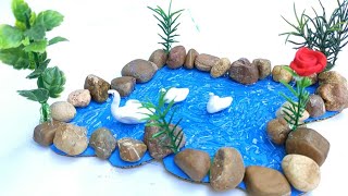 Making pond showpiece with duck swimming on water from hot glue. शोपीस कैसे बनाये.
