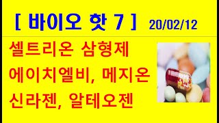 [바이오 HOT 7] 20/02/12 셀트리온, 셀트리온 헬스케어, 에이치엘비, 신라젠, 헬릭스미스, 메지온,알테오젠, 압타바이오,셀리버리, 젬벡스/매일 전략제시/닥터케이