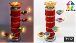 Diya Stand From Cardboard Roll || Diwali Craft Idea || Home made Diwali Diya stand