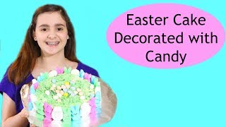 Easter Cake Decorated with Peeps and Chocolate Eggs