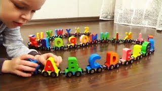 Learn English Alphabet A to Z with a wooden train  Kids learning videos Учим Английский