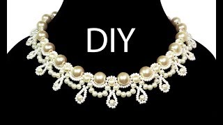 Jewelry ❤ DIY: beaded wedding vintage necklace with pearls / Свадебное колье из бисера "Жемчужина"