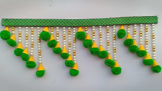 DIY-EASY DOOR HANGING FROM POM POM AND PEARLS/TORAN CRAFT MAKING FROM WOOLEN POMPOM/ROOM DECOR IDEAS