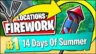 LAUNCH FIREWORKS FOUND ALONG THE RIVER BANK *ALL LOCATIONS & REWARD* (Fortnite 14 Days Of Summer)