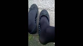cd feet in tights dangling flats shoeplay in the park