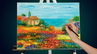Картина Дом у моря. Как написать картину маслом на холсте. Картины прованса маслом
