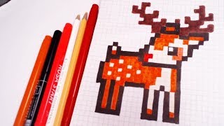 РИСУНКИ ПО КЛЕТОЧКАМ - ОЛЕНЬ -| Pixel Art - Простые рисунки Новый год