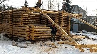 Сборка дома из бревна ручной рубки плотниками Терем-Град. Видео как собрать сруб бани из бревна.