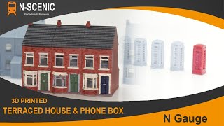 N SCENIC 3D Printed N Gauge Terraced Houses and Red Phone Boxs