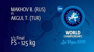 1/2 FS - 125 kg: T. AKGUL (TUR) df. B. MAKHOV (RUS) by TF, 10-0