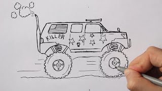 How to Draw a  Monster Truck Step by step