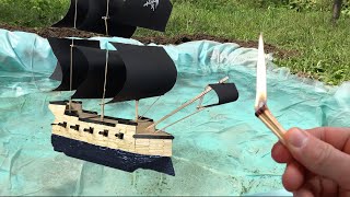 Pirate Ship from Matches-Match Chain Reaction Fire Domino