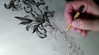 Эскиз тату поэтапно.Как нарисовать лилии. Рисунок простым карандашом.