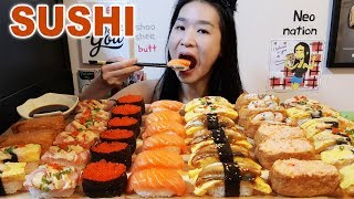Massive Sushi Feast! Salmon Sushi, Nigiri Sushi, Sushi Rolls - Japanese Food Mukbang w/ Asmr Eating