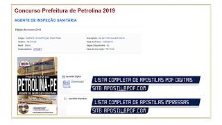 Apostila Concurso Prefeitura de Petrolina 2019 PDF Agente de Inspeção Sanitária