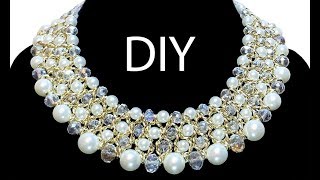 DIY: chain necklace with pearl beads / Колье из бусин и цепочки своими руками