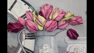 ТЮЛЬПАНЫ -- ШКОЛА ВЫШИВКИ ЛЕНТАМИ  Татьяны Шелиповой / How to Make Ribbon TULIP / 丝带绣"