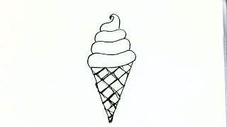 How to draw Ice cream Cone- in easy steps for children. beginners