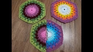 Шестиугольный мотив крючком. Часть 2. Половинка шестиугольного мотива.