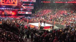 Goldberg talks to crowd after RAW ends after Wrestlemania 33