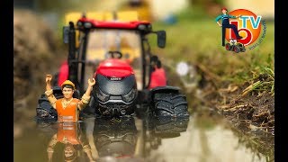 BRUDER TOYS Traktor CASE Optum feld into a deep water. Deutz Agrotron | Kids Videos