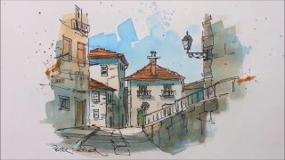 A pen and wash watercolor in my Urban Sketching style. Great for beginners and seasoned artist alike