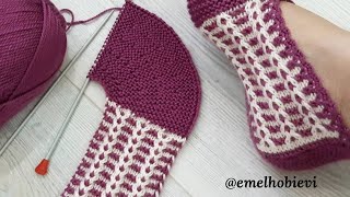 Dikişsiz İki Şiş Desenli Patik Yapımı / Easy Knitting Slippers