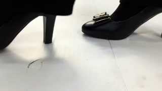 Girl trample and crush plastic panels with high heels part 1