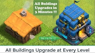 UPGRADE ALL BUILDINGS  in 3 Minutes | Clash of Clans All Buildings Upgrades in Every Level