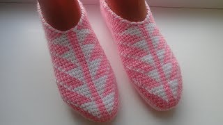 Тапочки-следки тунисским крючком. Часть 1