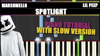 SPOTLIGHT (Marshmello ft. Lil Peep) SLOW Piano Tutorial / Cover SYNTHESIA + MIDI & SHEETS