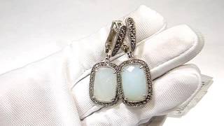 Серебряные серьги подвески,  925 пробы с марказитом, халцедоном,  2200000362599 в комплекте с  22000