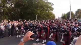 Mass pipes & drums marching on John Frost bridge, Arnhem - 19th Sept, 2014