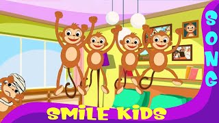 FIVE LITTLE MONKEYS - Smile Kids Song - Nursery Rhymes 4K