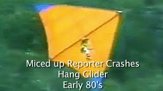 Funny Mic'd up Reporter Crashes Hang Glider on TV - 1982 - with play by play -funny