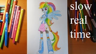 How to draw Rainbow Dash from my little pony equestria girls, SLOW real time