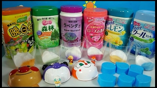 市販の粉末入浴剤でバスボムの作り方★アンパンマン達をカラフルなバスボムに！出来たらどんどんシュワシュワさせて混ぜちゃおう！色の実験♪