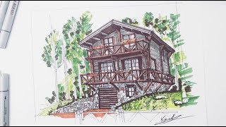 Как нарисовать дом в стиле Шале? How to draw a Chalet-style house?
