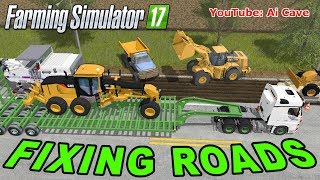 Farming Simulator 2017 Mods Fixing Roads - MERCEDES ACTROS, CATERPILLAR 140M and 980K