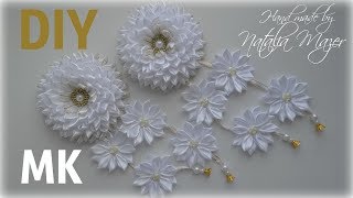 Канзаши Пышные белые банты из лент на 1 сентября в школу мастер класс DIY